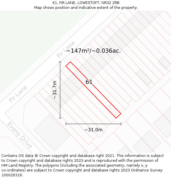 61, FIR LANE, LOWESTOFT, NR32 2RB: Plot and title map