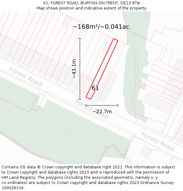 61, FOREST ROAD, BURTON-ON-TRENT, DE13 9TW: Plot and title map