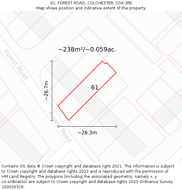 61, FOREST ROAD, COLCHESTER, CO4 3RE: Plot and title map