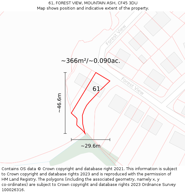 61, FOREST VIEW, MOUNTAIN ASH, CF45 3DU: Plot and title map