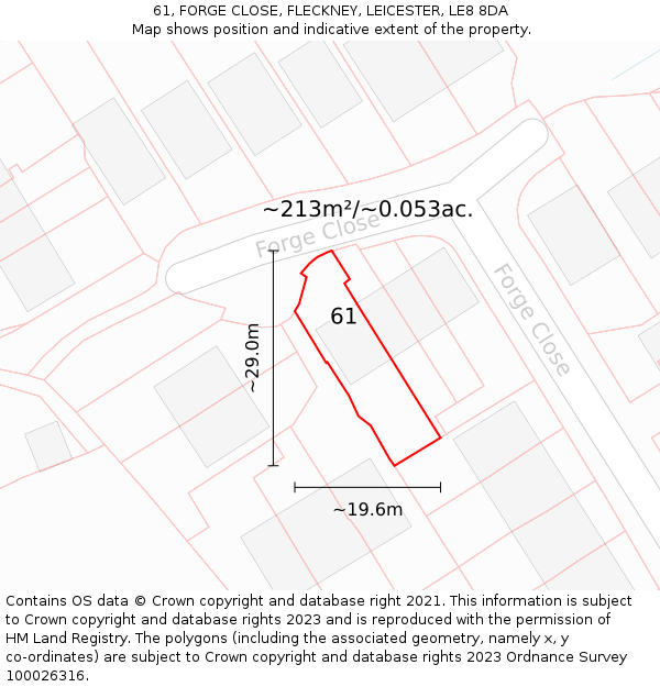 61, FORGE CLOSE, FLECKNEY, LEICESTER, LE8 8DA: Plot and title map