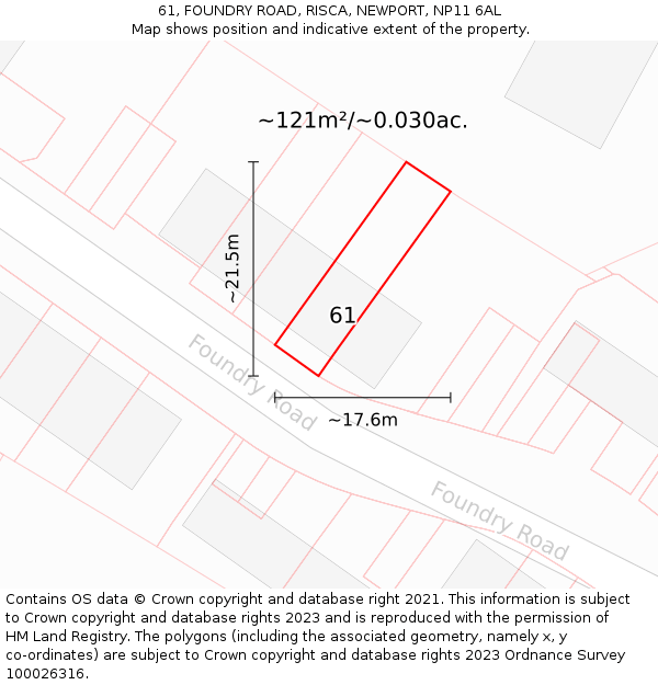 61, FOUNDRY ROAD, RISCA, NEWPORT, NP11 6AL: Plot and title map