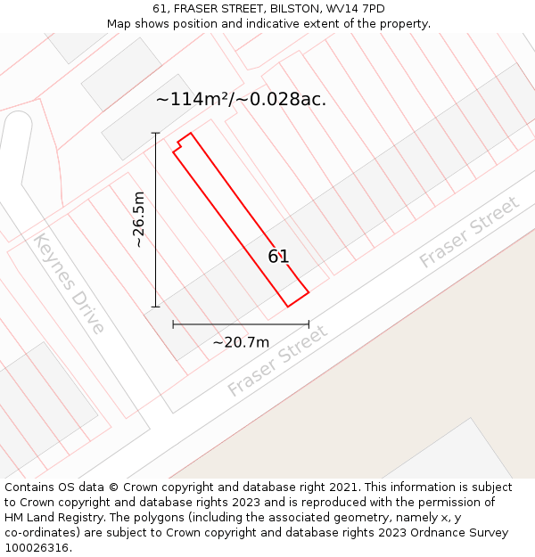 61, FRASER STREET, BILSTON, WV14 7PD: Plot and title map