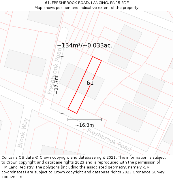 61, FRESHBROOK ROAD, LANCING, BN15 8DE: Plot and title map