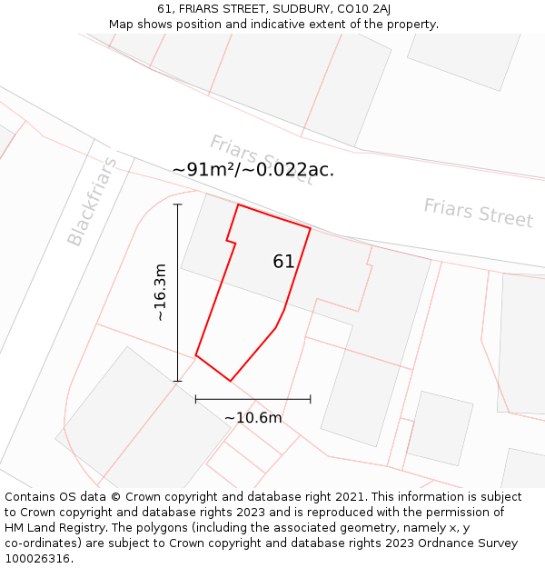 61, FRIARS STREET, SUDBURY, CO10 2AJ: Plot and title map