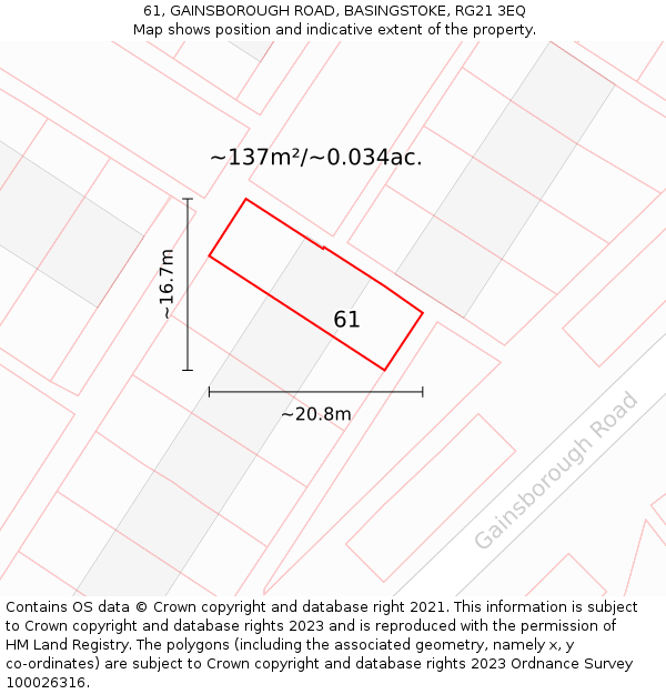 61, GAINSBOROUGH ROAD, BASINGSTOKE, RG21 3EQ: Plot and title map
