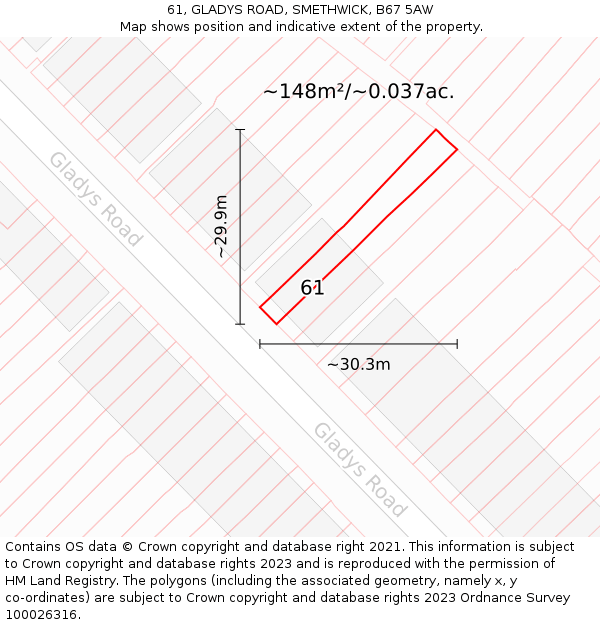 61, GLADYS ROAD, SMETHWICK, B67 5AW: Plot and title map