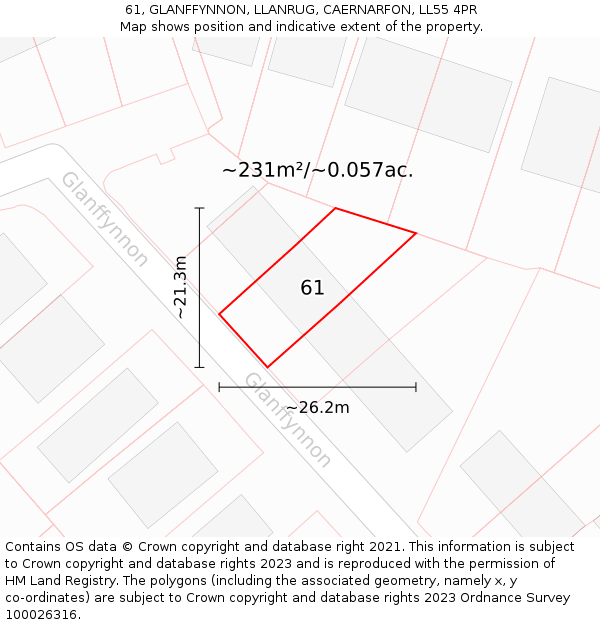 61, GLANFFYNNON, LLANRUG, CAERNARFON, LL55 4PR: Plot and title map