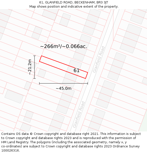 61, GLANFIELD ROAD, BECKENHAM, BR3 3JT: Plot and title map