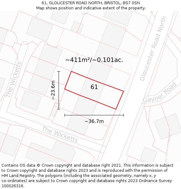 61, GLOUCESTER ROAD NORTH, BRISTOL, BS7 0SN: Plot and title map