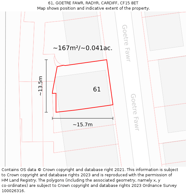61, GOETRE FAWR, RADYR, CARDIFF, CF15 8ET: Plot and title map
