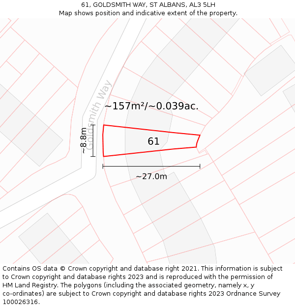 61, GOLDSMITH WAY, ST ALBANS, AL3 5LH: Plot and title map