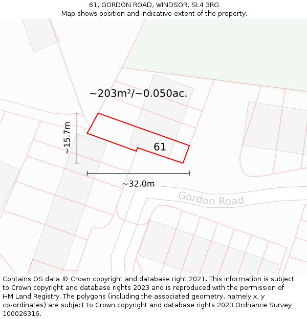 61, GORDON ROAD, WINDSOR, SL4 3RG: Plot and title map