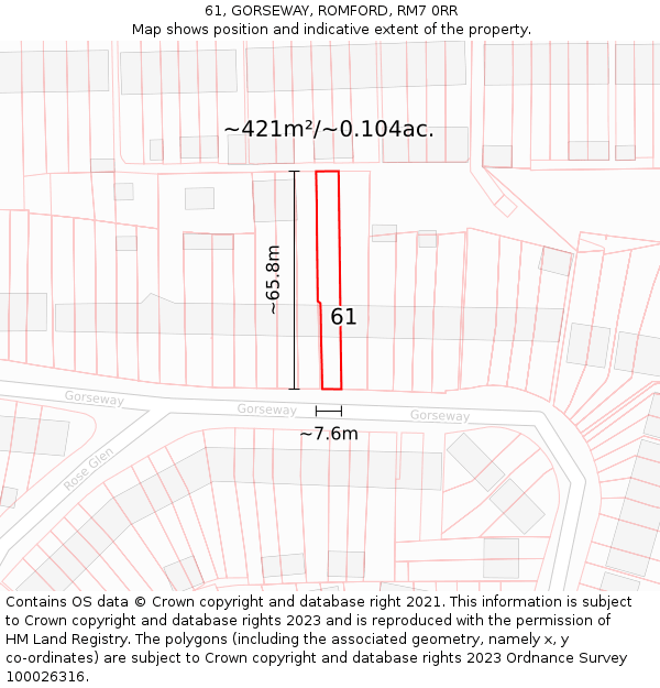 61, GORSEWAY, ROMFORD, RM7 0RR: Plot and title map