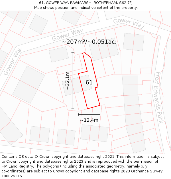 61, GOWER WAY, RAWMARSH, ROTHERHAM, S62 7FJ: Plot and title map