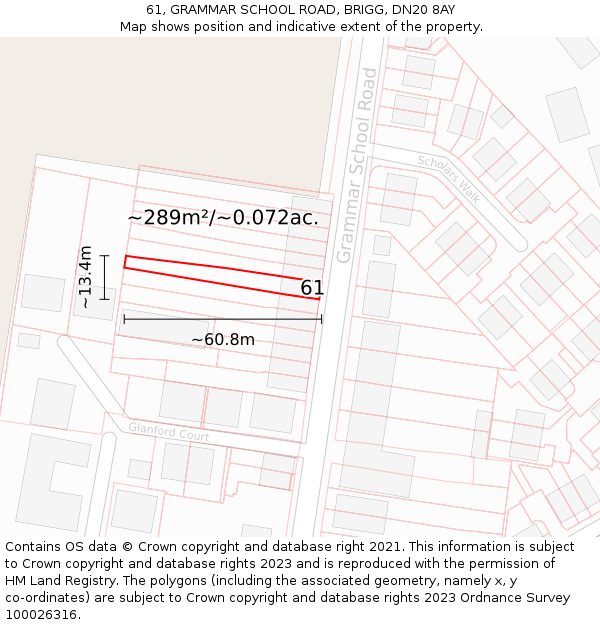 61, GRAMMAR SCHOOL ROAD, BRIGG, DN20 8AY: Plot and title map