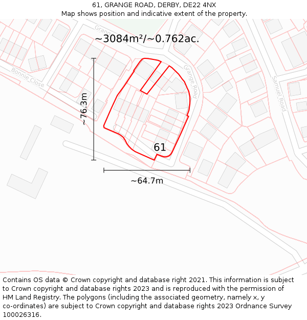 61, GRANGE ROAD, DERBY, DE22 4NX: Plot and title map