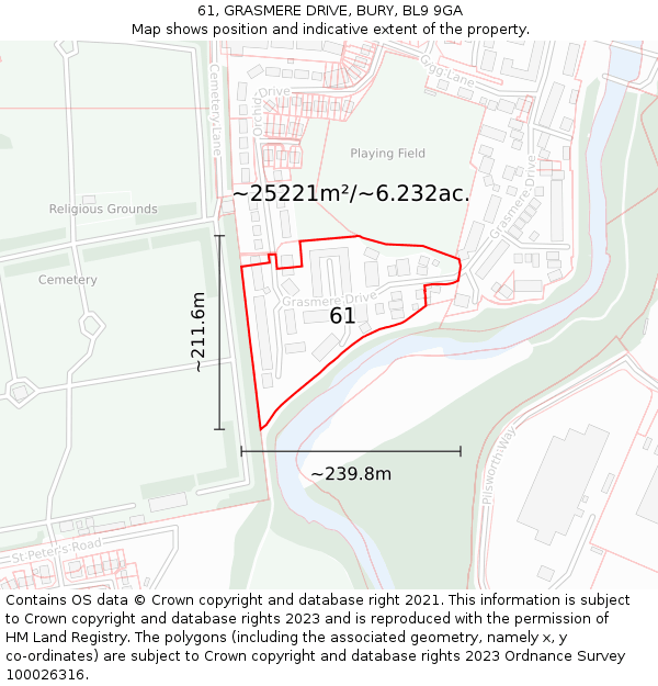 61, GRASMERE DRIVE, BURY, BL9 9GA: Plot and title map