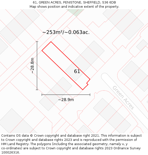 61, GREEN ACRES, PENISTONE, SHEFFIELD, S36 6DB: Plot and title map
