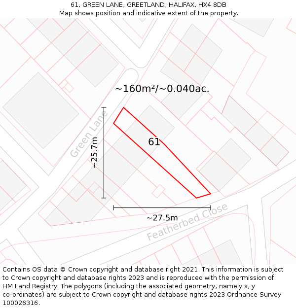 61, GREEN LANE, GREETLAND, HALIFAX, HX4 8DB: Plot and title map