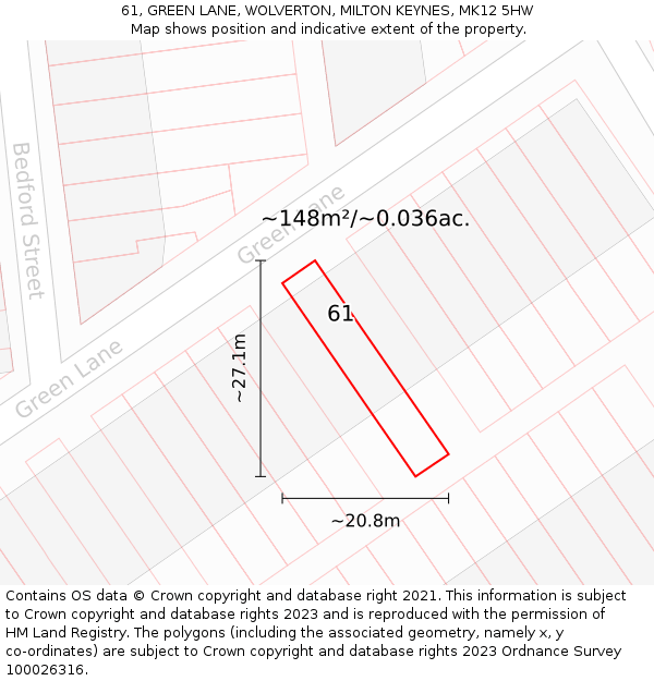 61, GREEN LANE, WOLVERTON, MILTON KEYNES, MK12 5HW: Plot and title map