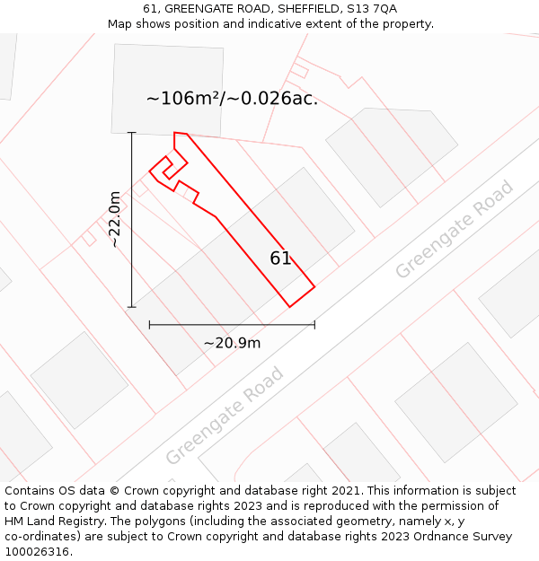 61, GREENGATE ROAD, SHEFFIELD, S13 7QA: Plot and title map