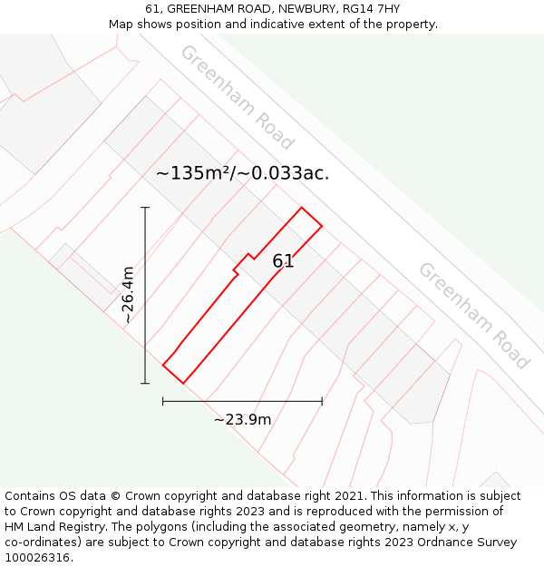 61, GREENHAM ROAD, NEWBURY, RG14 7HY: Plot and title map