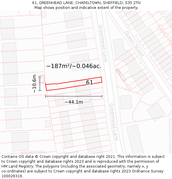 61, GREENHEAD LANE, CHAPELTOWN, SHEFFIELD, S35 2TN: Plot and title map