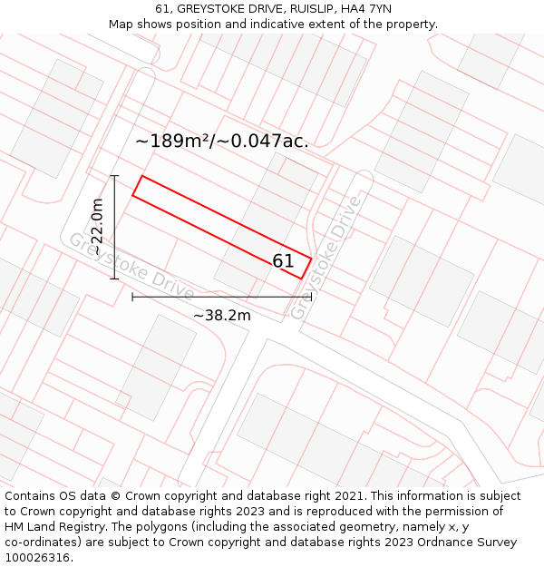 61, GREYSTOKE DRIVE, RUISLIP, HA4 7YN: Plot and title map