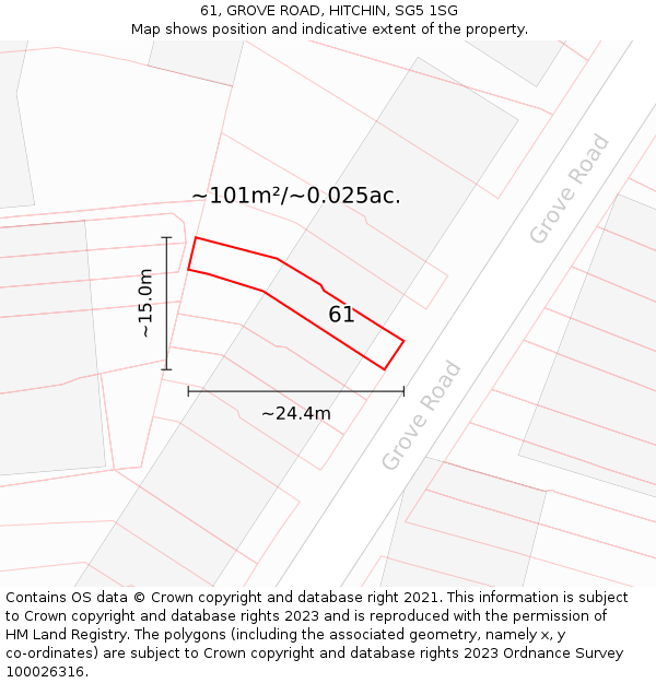 61, GROVE ROAD, HITCHIN, SG5 1SG: Plot and title map