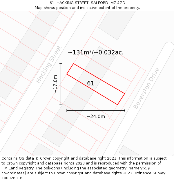 61, HACKING STREET, SALFORD, M7 4ZD: Plot and title map