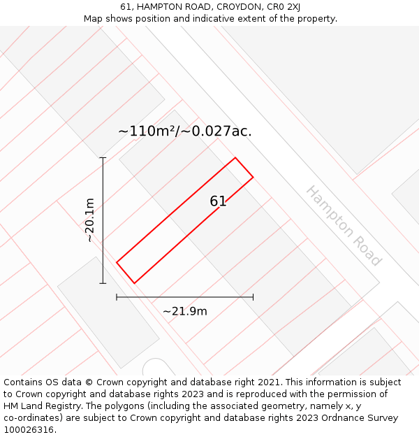 61, HAMPTON ROAD, CROYDON, CR0 2XJ: Plot and title map