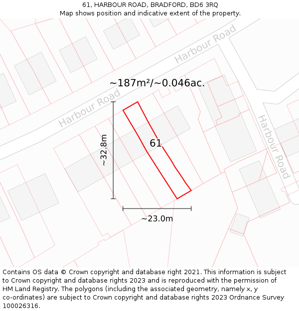 61, HARBOUR ROAD, BRADFORD, BD6 3RQ: Plot and title map