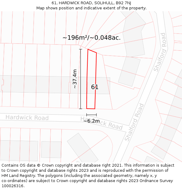 61, HARDWICK ROAD, SOLIHULL, B92 7NJ: Plot and title map