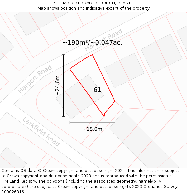 61, HARPORT ROAD, REDDITCH, B98 7PG: Plot and title map