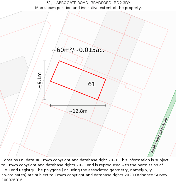 61, HARROGATE ROAD, BRADFORD, BD2 3DY: Plot and title map