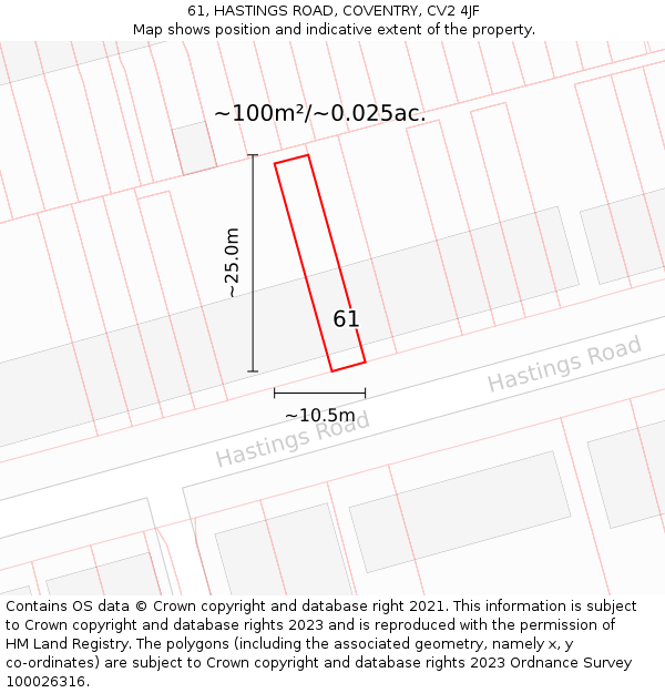 61, HASTINGS ROAD, COVENTRY, CV2 4JF: Plot and title map