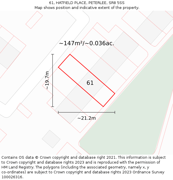 61, HATFIELD PLACE, PETERLEE, SR8 5SS: Plot and title map