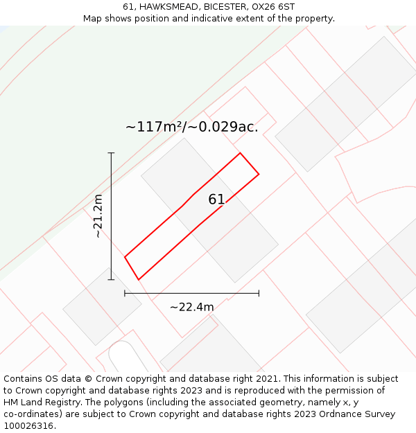 61, HAWKSMEAD, BICESTER, OX26 6ST: Plot and title map