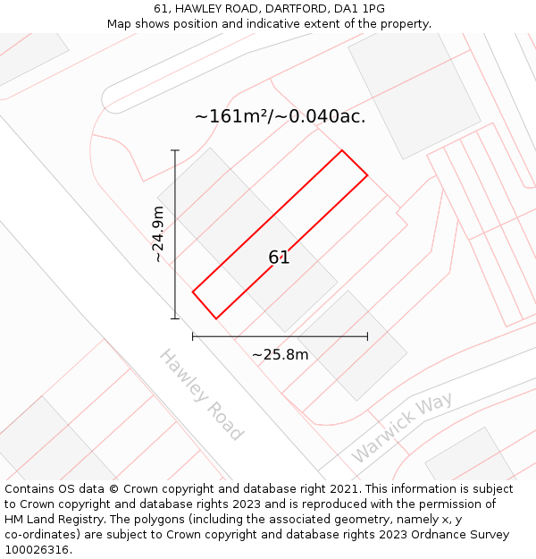 61, HAWLEY ROAD, DARTFORD, DA1 1PG: Plot and title map