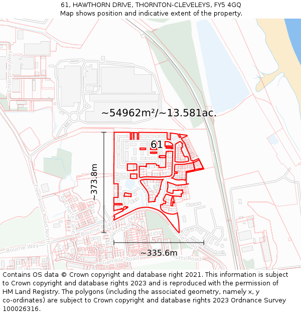 61, HAWTHORN DRIVE, THORNTON-CLEVELEYS, FY5 4GQ: Plot and title map