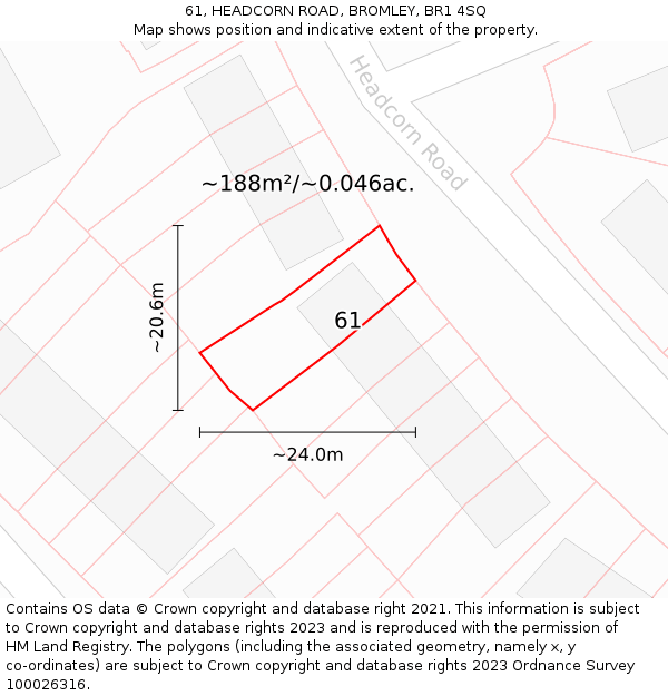 61, HEADCORN ROAD, BROMLEY, BR1 4SQ: Plot and title map