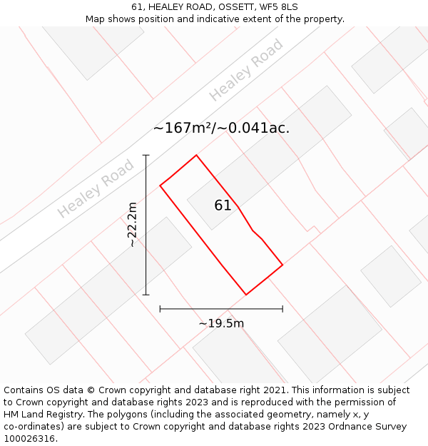 61, HEALEY ROAD, OSSETT, WF5 8LS: Plot and title map