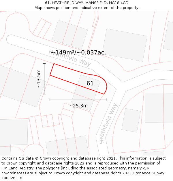61, HEATHFIELD WAY, MANSFIELD, NG18 4GD: Plot and title map