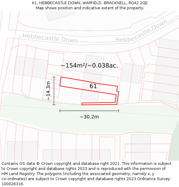 61, HEBBECASTLE DOWN, WARFIELD, BRACKNELL, RG42 2QE: Plot and title map