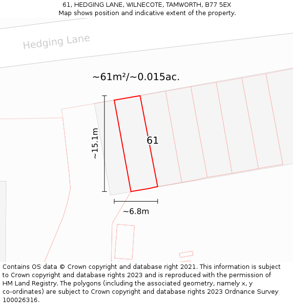 61, HEDGING LANE, WILNECOTE, TAMWORTH, B77 5EX: Plot and title map