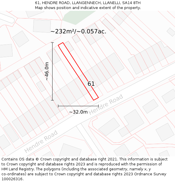 61, HENDRE ROAD, LLANGENNECH, LLANELLI, SA14 8TH: Plot and title map