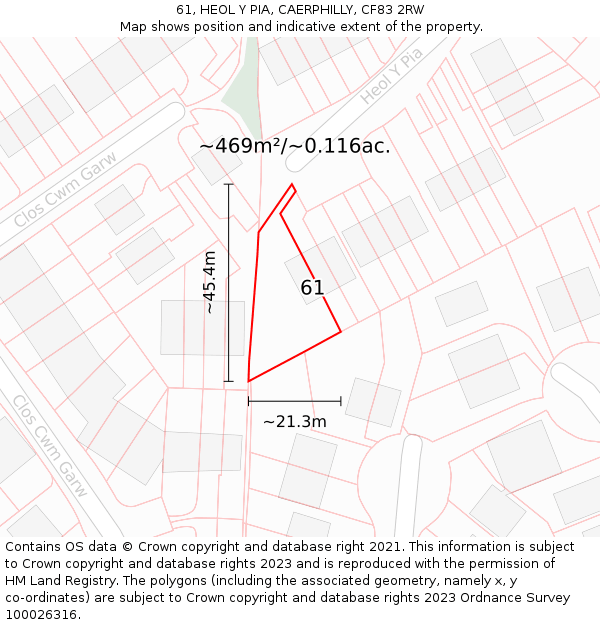 61, HEOL Y PIA, CAERPHILLY, CF83 2RW: Plot and title map