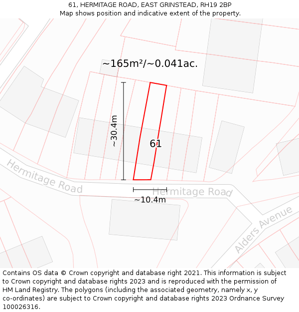 61, HERMITAGE ROAD, EAST GRINSTEAD, RH19 2BP: Plot and title map