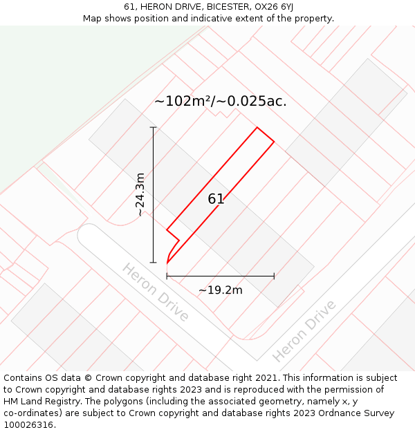 61, HERON DRIVE, BICESTER, OX26 6YJ: Plot and title map